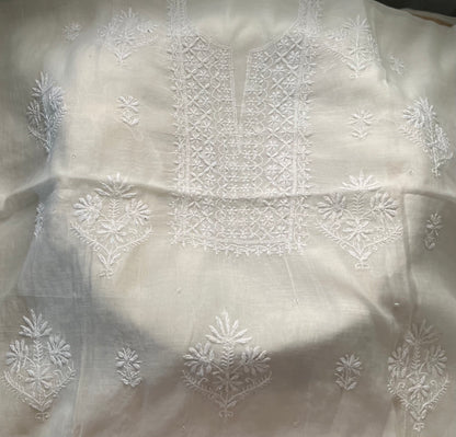 White Mul Chanderi Chikankari Suit Set