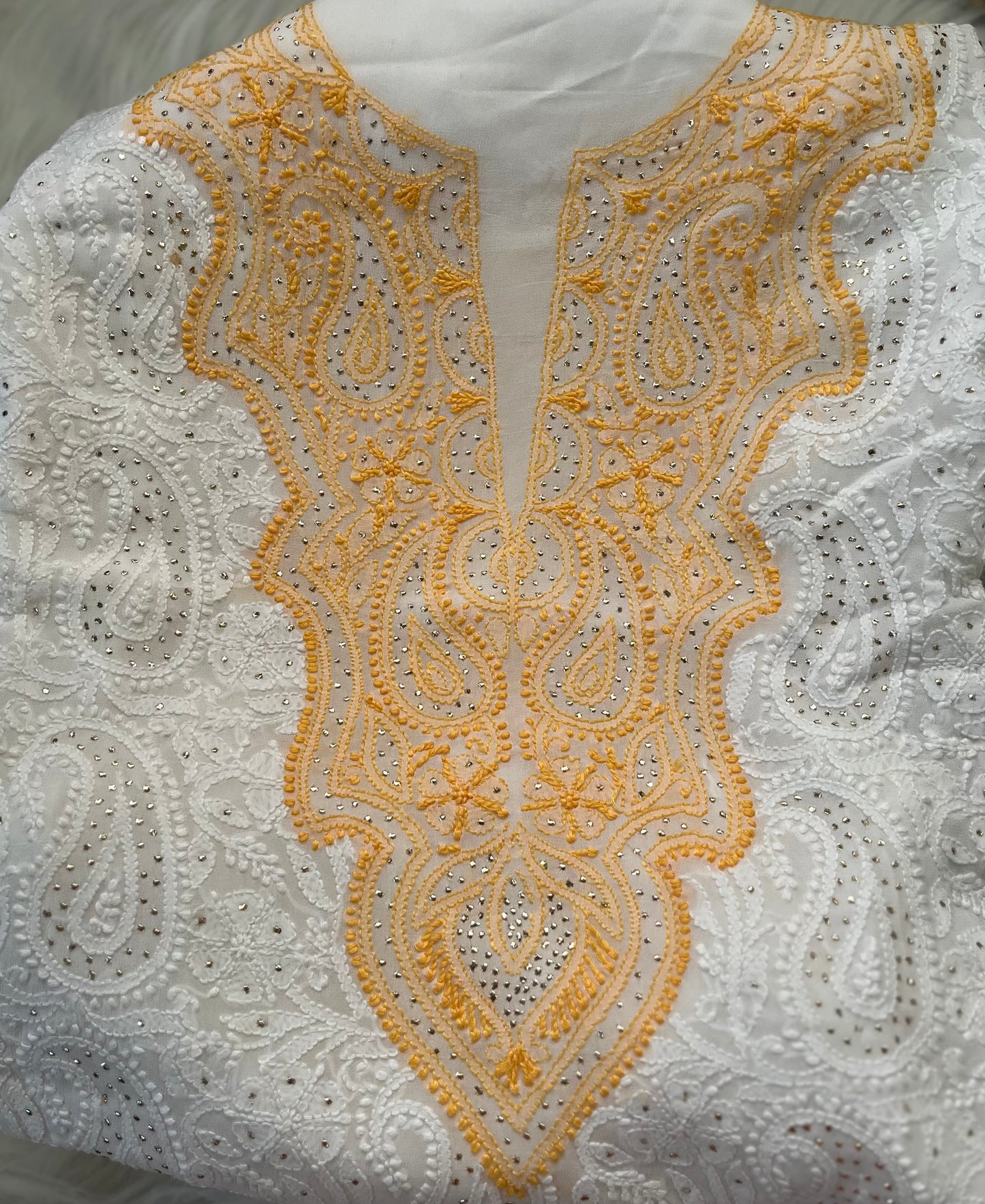 Yellow White Georgette Chikankari Kurta