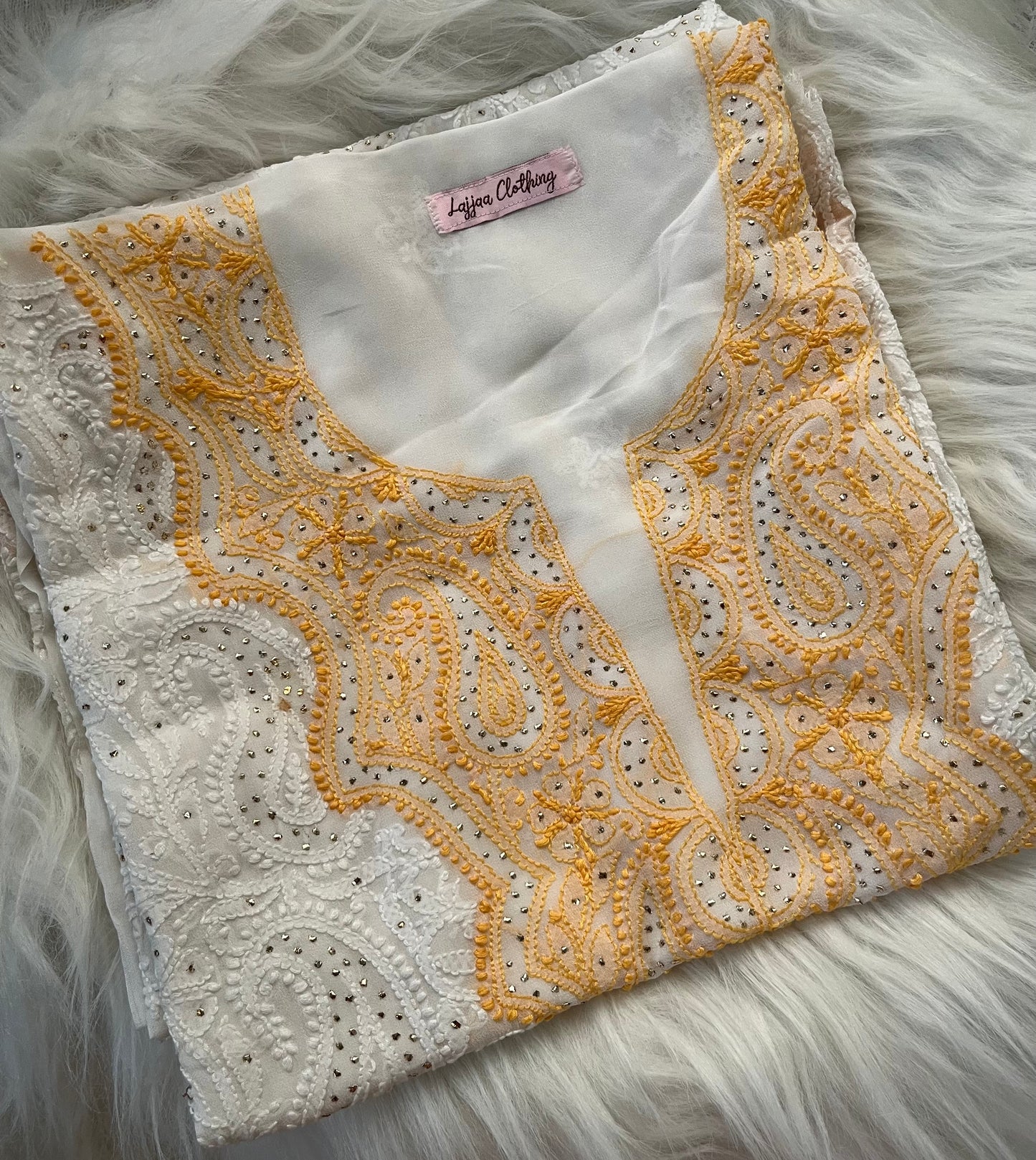 Yellow White Georgette Chikankari Kurta