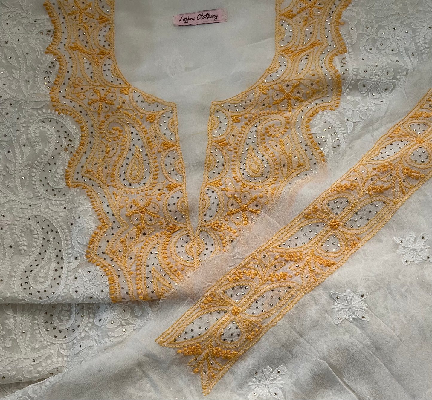 Yellow White Georgette Chikankari Kurta