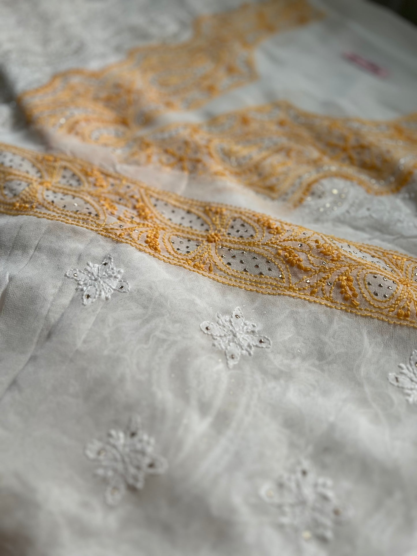 Yellow White Georgette Chikankari Kurta