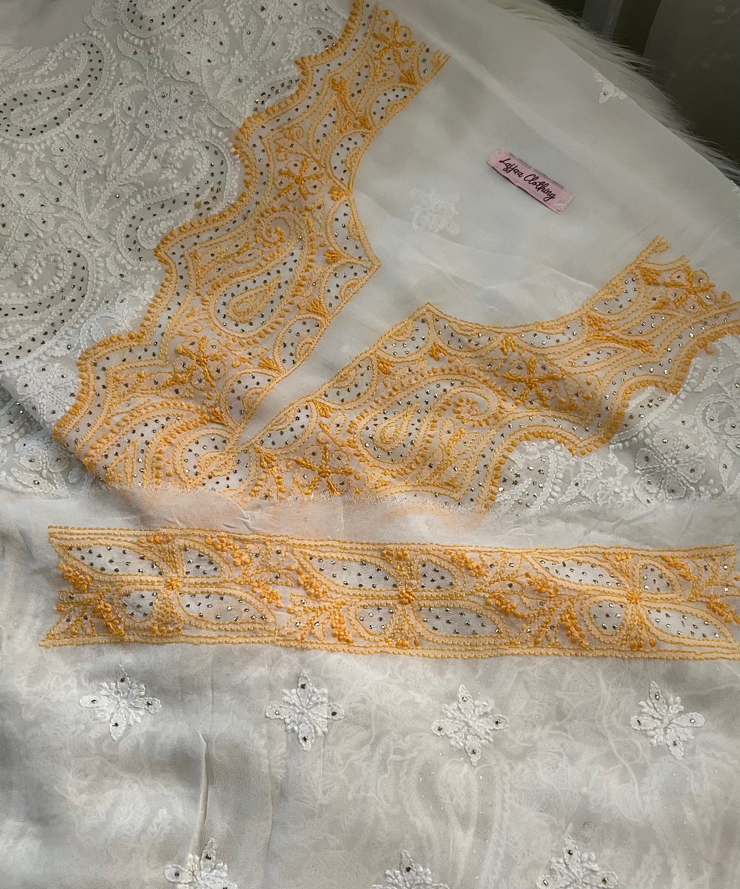 Yellow White Georgette Chikankari Kurta